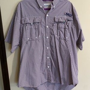 Columbia Men’s Short-Sleeve Check Button-Down Shirt in Purple & White